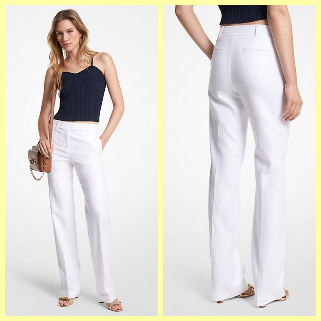 New Michael Michael Kors Classic Chic Linen Blend White Pants Size 6